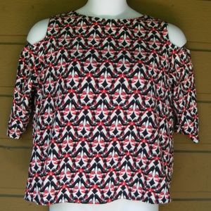 Chicos Open Shoulder Blouse Shoe Print Top -Size 3